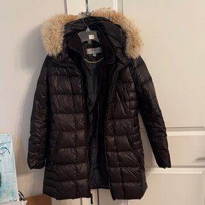 Marc New York Dark Brown Puffer Coat with Fur Trim